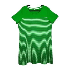 LIZ CLAIBORNE T-Shirt Dress Womens 1X Green White Striped Knit Nautical Preppy